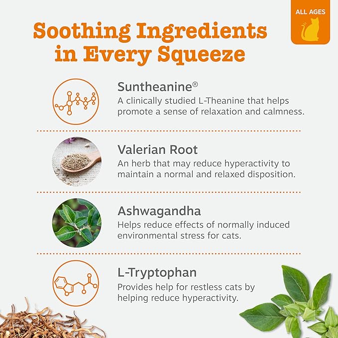 Zesty Paws Calming Mousse for Cats - Composure & Relaxation for Stress & Separation - Cat Calming Supplement with Ashwagandha, L-Theanine, Valerian Root & Vitamin B1-14 Count