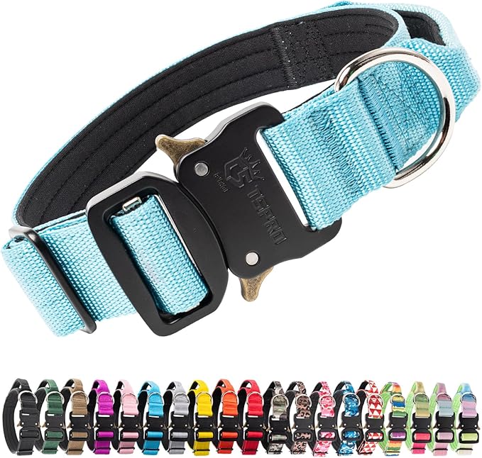 TSPRO Premium Dog Collars Tactical Dog Collar with Handle and Heavy Duty Quick-Release Metal Buckle Durable Thick and Adjustable for Medium to Large Dogs (Blue M)