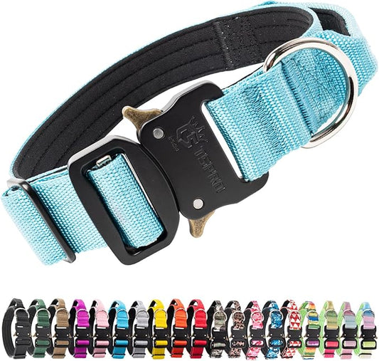 TSPRO Premium Dog Collars Tactical Dog Collar with Handle and Heavy Duty Quick-Release Metal Buckle Durable Thick and Adjustable for Medium to Large Dogs (Blue M)