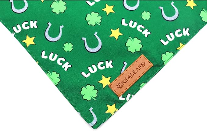 Realeaf St. Patrick's Day Dog Bandanas 2 Pack, Reversible Green Dog Scarf for Boy and Girl, Premium Durable Fabric, Holiday Bandana for Small and Medium Dogs Cats Pets (Small)