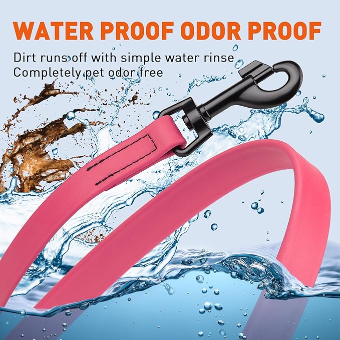 Dogline Biothane Waterproof Dog Leash Strong Coated Nylon Webbing with Black Hardware Odor-Proof Easy to Clean High Performance for Small or Large Dogs Made in USA 4 or 6 ft Lead, Passionfruit Pink