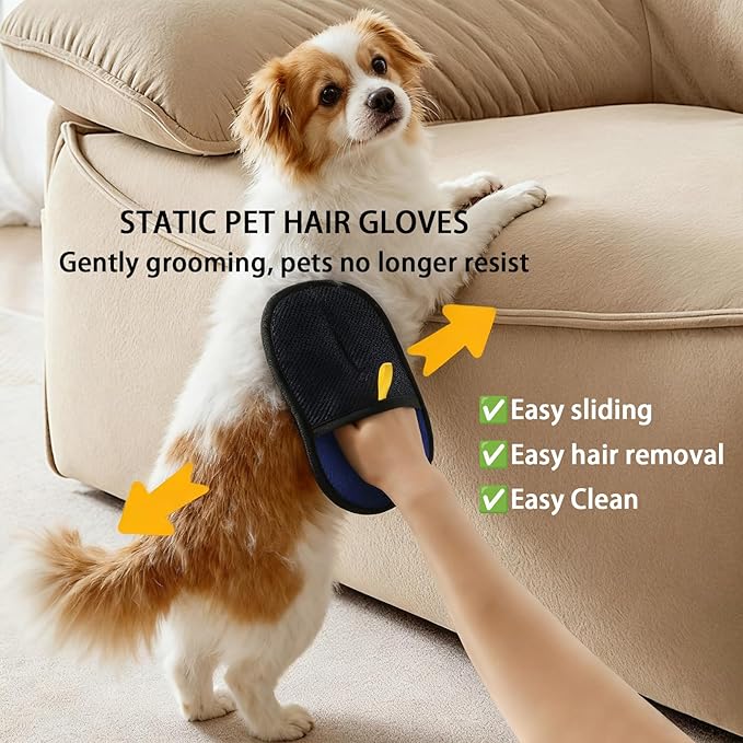 Pet Hair Remover Glove, 3PCS Cat Dog Hair Remover, Magic Electrostatic Pet Hair Brush Glove, Reusable Pet Hair Removal Tool for Furniture, Clothes, Couch, Bed, Carpet, Car Seat