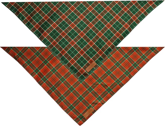 Realeaf Christmas Dog Bandanas 2 Packs, Reversible Red Green Plaid Dog Scarf, Xmas Pet Bandana, Premium Durable Fabric, Holiday Check Bandana for Large and Extra Large Dogs Pets (X-Large)