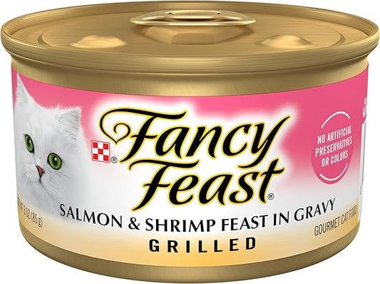 Purina Fancy Feast Grilled Wet Cat Food Salmon and Shrimp Feast in Wet Cat Food Gravy - (Pack of 24) 3 oz. Cans