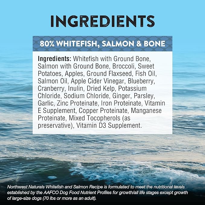 Northwest Naturals Freeze-Dried Whitefish & Salmon Dog Food - Bite-Sized Nuggets - Grain-Free, High-Protein, Raw Diet, Human-Grade Ingredients, All Natural, Omega-3 for Skin & Coat, Made in USA, 12 Oz