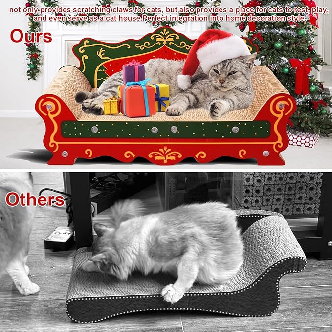 Scratching Sofa,Christmas Theme Couch Shaped Thick Scratching Cardboard, Lounge Bed for Indoor Rest&Play, Sofa Scratcher Pad (Red, 23" L X 12.2" W X 10.7" H)