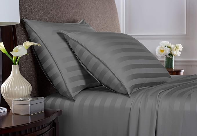 Pure Bamboo Split King Sheets, Genuine 100% Organic Viscose Derived from Bamboo Bed Sheet Set, Soft & Cooling, Double Stitching, 2 Fitted Sheets (Split King, Jacquard Stone)