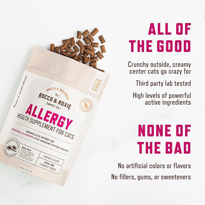 Rocco & Roxie Seasonal Allergy Relief for Cats, Cat Supplements & Vitamins, Probiotics to Support Gut Health, Fish Oil for Skin, Sneezing & Itching from Seasonal Allergies, Tart Cherry Immune Support