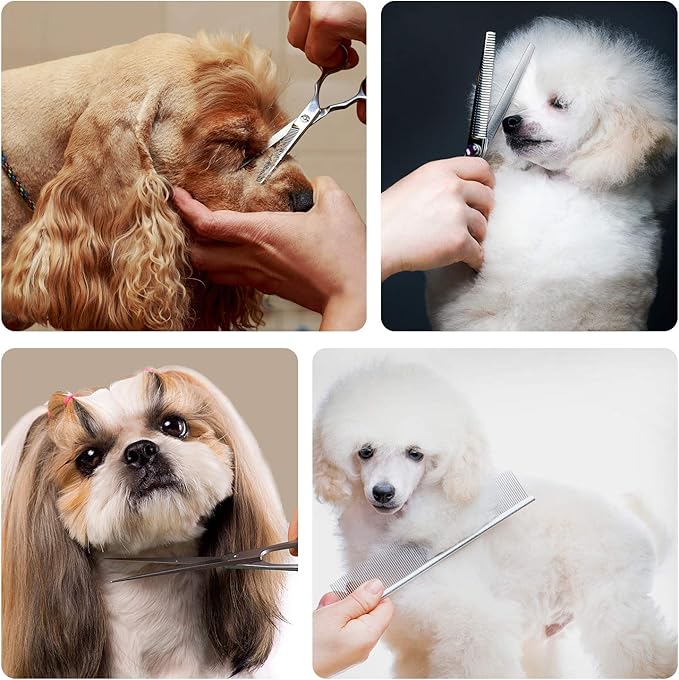 Maxshop Dog Grooming Scissors Kit, Heavy Duty Titanium Stainless Steel Professional Pet Grooming Scissors Kit with Comb, Straight Scissors, Curved Scissors, Thinning Shears for Dogs and Cats