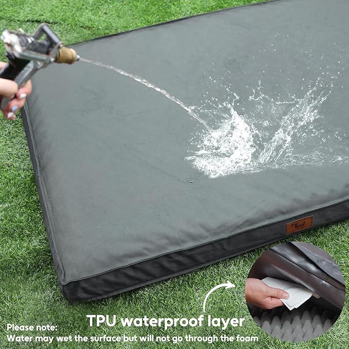 Outdoor Dog Bed for Small Dogs & Cats, Waterproof Dog Crate Mat Orthopedic Egg Crate Foam with Washable Removable Oxford Cover, Grey