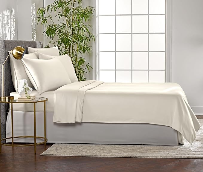 Pure Bamboo California King Sheets, Genuine 100% Organic Viscose Derived from Bamboo Bed Sheet Set, Soft & Cooling, Double Stitching, 2 Year Quality Promise (California King, Ivory)