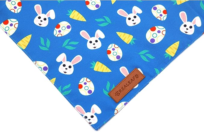 Realeaf Easter Dog Bandanas 2 Pack, Reversible Bunny Carrot and Easter Eggs Pet Scarf for Boy and Girl, Premium Durable Fabric, Holiday Bandana for Small Medium Large and Extra Large Dogs (Small)