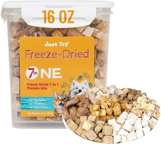 Just Try 16OZ Freeze-Dried Dog Teats Mix for Dogs & Cats - Chicken, Duck, Salmon, Cod, Liver & Heart - Grain-Free, Training & Treats