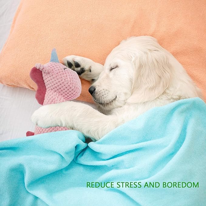 GOOLA Squeaky Dog Toys - Durable Plush Toys with Squeaker & Crinkle Paper, Unicorn Themed Pack for Puppy to Large Dogs