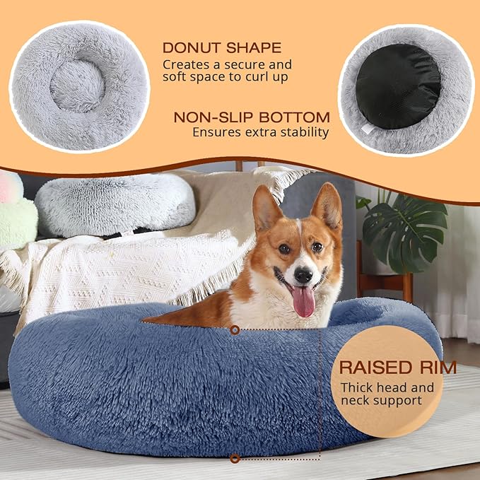 JOLLYVOGUE Dog Bed, Calming Anti-Anxiety Large Dog Bed, Fluffy Donut Cushion for Medium and Large Pets (27"/30"/36")