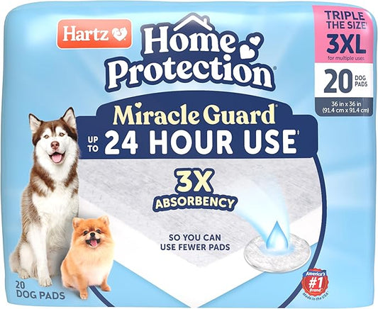 Hartz Home Protection Miracle Guard Dog Pads, 3XL Size 20 Count, 3X Absorbency & 3X Longer use, Won't Leak and Odor Eliminating
