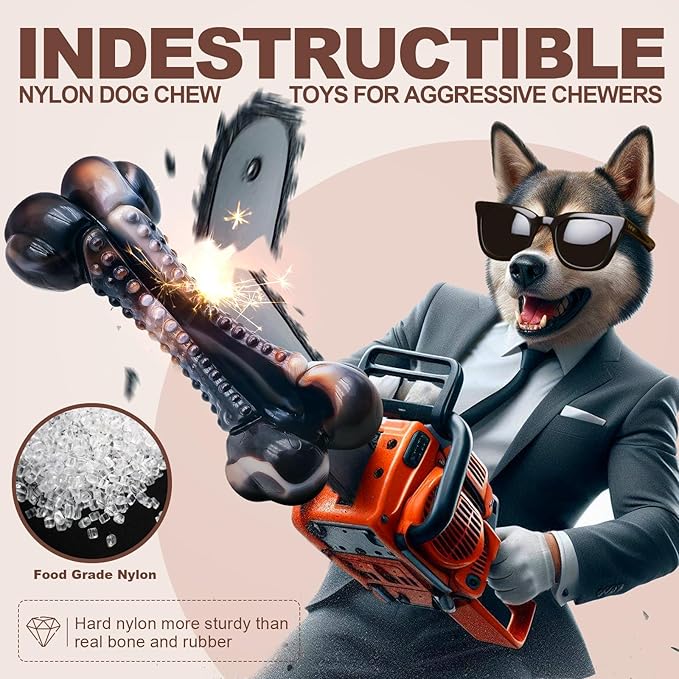 Dog Chew Toys for Aggressive Chewers, 2Pack Indestructible Nylon Tough Large Dog Toys for Small Medium Dog, Durable Interactive Dog Bone Chew Toy to Keep Them Busy, Real Beef&Bacon Flavor