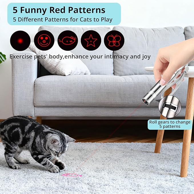 Cat Toy Pointer for Indoor Cats, USB Rechargeable Kitten Toys with 7 Adjustable Patterns, Interactive Chase Toys for Indoor Cats & Dogs, Training & Exercise Fun