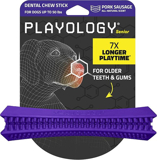 Playology Dog Toys | Dental Chew Stick Gentle on Gums | Medium Pork Sausage Scented Toy - Easy to Clean and Made from Non Toxic Materials