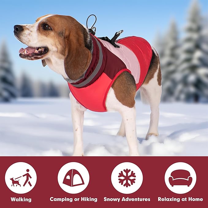 azuza Dog Jacket for Small Dogs Waterproof Dog Coat with Reflective Strips and Harness Built in Warm Fleece Dogs Winter Coat Windproof with Back Zipper, Red M