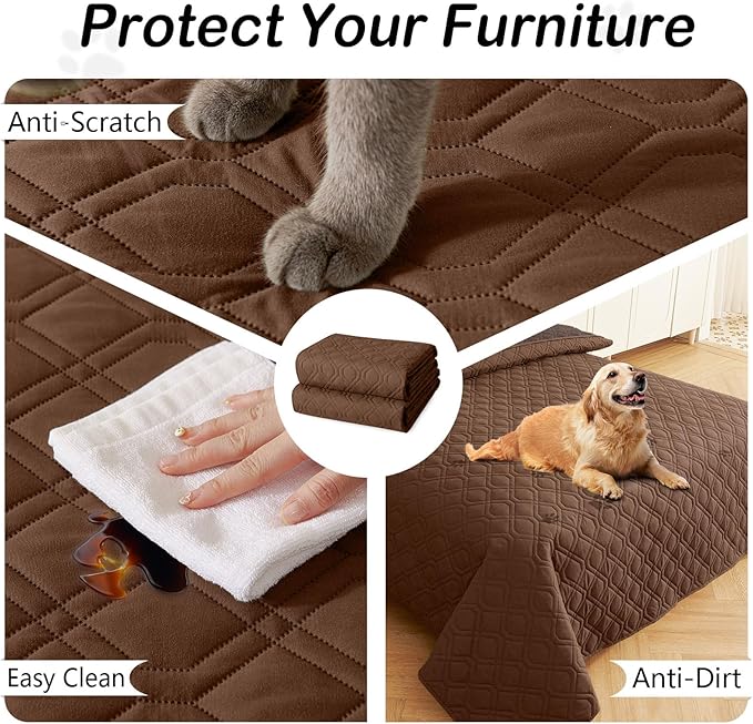 hyha Waterproof Dog Bed Blanket, Soft Pet Blankets, Waterproof Couch Cover for Dogs, Reversible Sofa Covers Washable for Furniture (82x82 Inch, Brown/Chocolate)