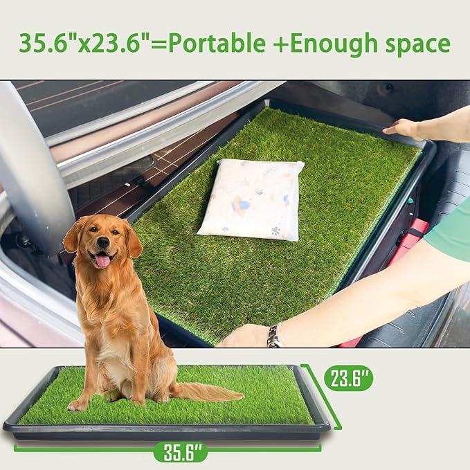 Reusable Dog Loo System with Artificial Grass Turf&Pee Pads&Tray, for Puppy Potty Training is Portable&Easy to Clean,35x23in Large Dog Litter Box Toilet for Indoor/Outdoor use
