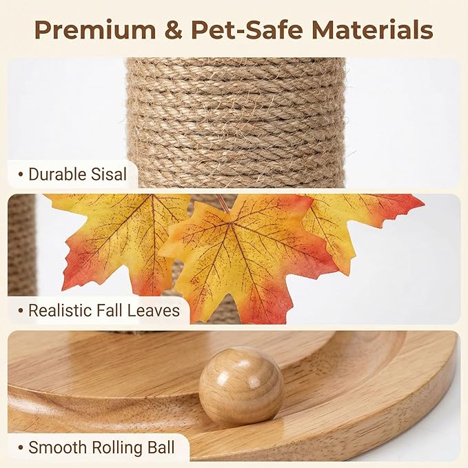 Maple Leaf Cat Tree, 41.7-Inch Cat Scratching Post with Rolling Ball Toy, Large Cat Activity Center for Indoor Cats, Modern Apartment-Friendly Design