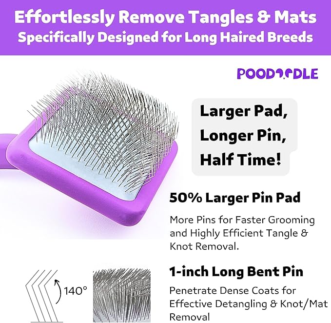 Small Slicker Brush, Purple, Hair Brush for Curly Wavy Haired Dogs - Poodles, Doodles, Bichon, Bernese Mountain Dog, Cocka Spaniels - Detangling, Grooming, Deshedding - 1 inch