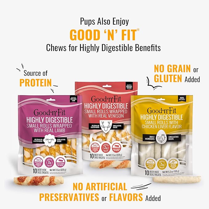 Good'n'Fun Triple Flavor 7 inch Rolls, Chews for Dogs, 6 Count (Pack of 1)