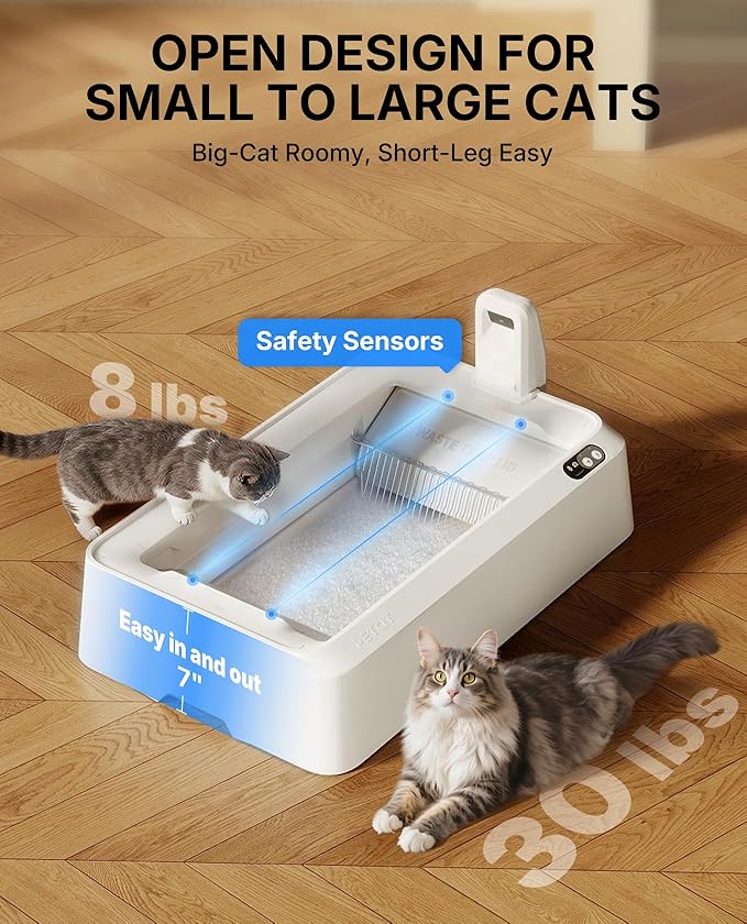PETKIT Open-Top & AI Camera Self Cleaning Cat Litter Box, Urinary Health Monitor Automatic Cat Litter Box, Smart Robot with 2-Way Raking/5G WiFi/Safety Sensors/Odor Control for Multiple Cats (White)