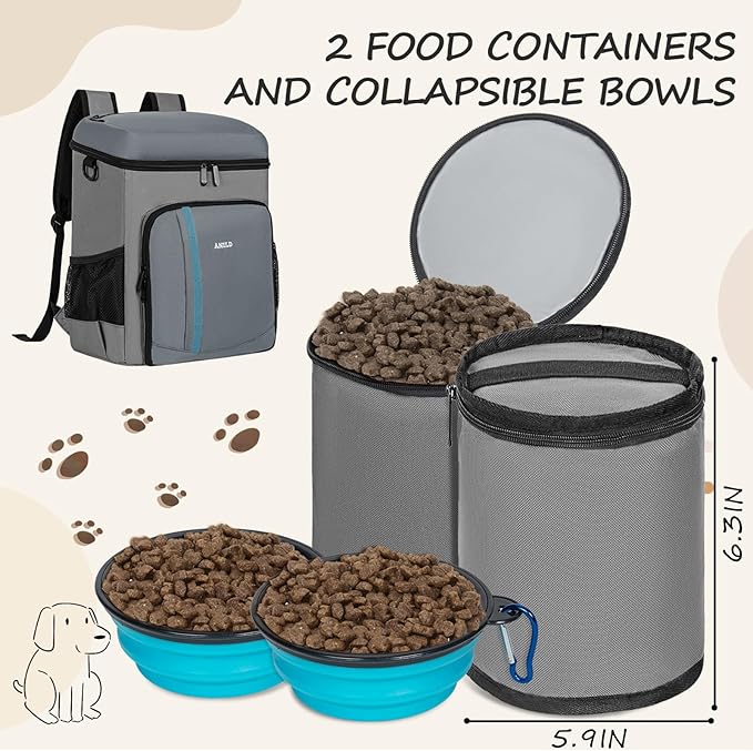 ANILD Dog Travel Backpack - Airline Approved Double-layer Pet Travel Backpack with 2 Food Storage Bag and 2 Foldable Silicone Bowls for Hiking & Camping