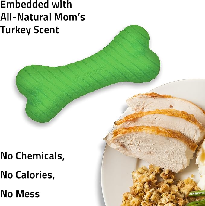 Playology Dog Toys | Dual Layer Bone Durable Chew Toy Bone for Dogs | Jumbo Mom's Turkey Scented Toy - Easy to Clean and Made from Non Toxic Materials