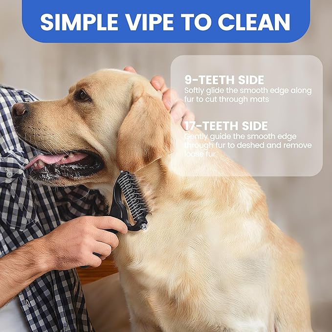 Double-Sided Pet Grooming Rake - 4-in-1 Professional Pet Grooming Kit, Deshedding Dematting Tool for Dogs, Cats, Extra-Wide Grooming Brush & Deshedder Comb for Long and Short Haired Pets(4PCS Black)