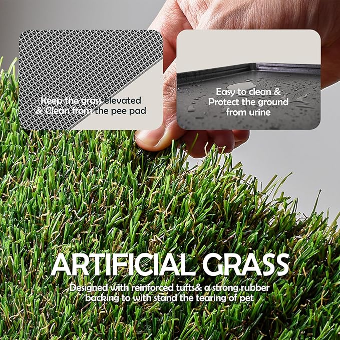 MEEXPAWS Dog Grass Pee Pads for Dogs with Tray | Extra Small 17 x 13 in for Puppy Less Than 6 lbs | 2× Artificial Grass Pads Replacement | Rapid Drainage | Indoor Dog Litter Box | Hemmed Edge