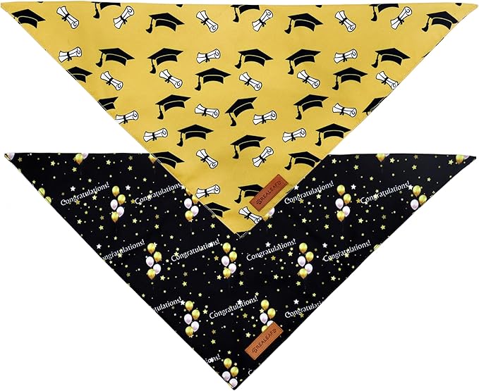 Realeaf Graduation Dog Bandanas 2 Pack, Reversible Pet Scarf for Boy and Girl, Premium Durable Fabric, Holiday Bandana for Small Medium Large and XLarge Dogs (Graduation, X-Large)
