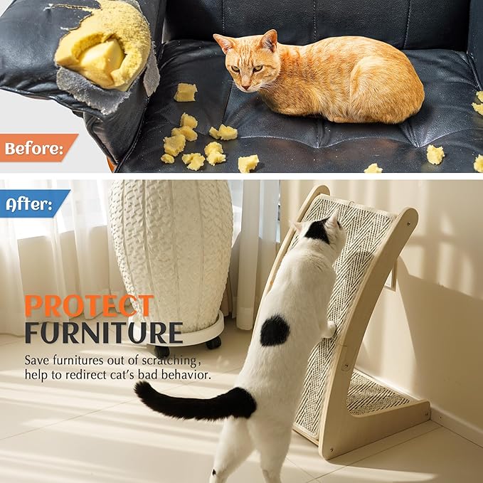 PETKARAY Cat Scratcher, Sisal Cat Scratch Pad, Curved Scratching Board for Indoor Kitty, Floor Mounted Scratcher with Mouse Toy Catnip