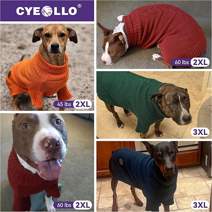 cyeollo Dog Christmas Sweater Pullover Turtleneck for Large Dogs, Classic Knitwear Fall Winter Cold Weather Dog Clothes Warm Pet Apparel Small Medium Large Dog Sweaters, Green 2XL