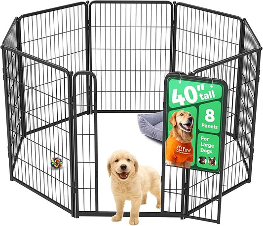 FXW Homeplus Unleashed Indoor Dog Playpen - Stress-Free and Safe Play, Heavy Duty 40 Inch 8 Panels Dog Pen for Medium and Large Dogs, Black│Patented