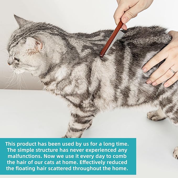 3PCS Solid Wood Pet Comb for Cats Dogs & rabbits,Stainless Steel TeethComfort and safety,Removes Tangles and Loose Fur, Grooming Comb for Small Medium Pets