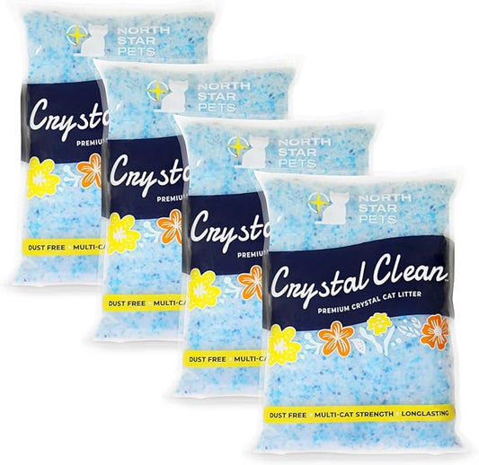 Crystal Clean Premium Fresh Scent Crystal Cat Litter with Odor Control (5X Faster), Best Lightweight, Non Clumping Kitty Litter to Absorb Urine, Dries Solid Waste (4X4.3 Lb Bags)