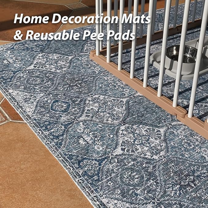 nunubaby Washable Pee Pads for Dogs, Stylish, Non-Slip and Leak-Proof Pee Pads. Reusable Potty Pads for Dogs for Crates and Floors.(Blue/Multi, 72" x72" )