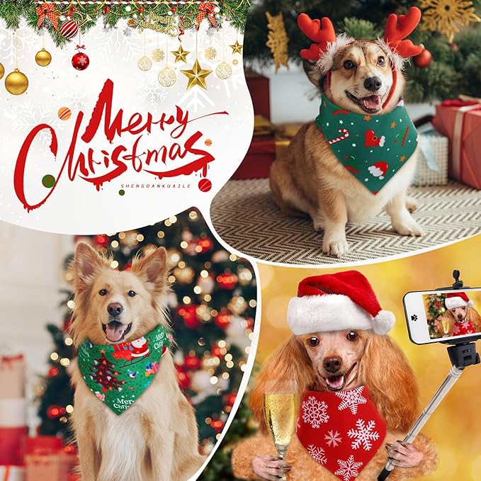 Preboun 200 Pcs Christmas Dog Bandanas Bulk Xmas Red and Green Bandanas for Dogs Triangle Kerchief Bibs Scarf Set for Pet Christmas Costume Photo Props Accessories Pet Shops, 25 Styles