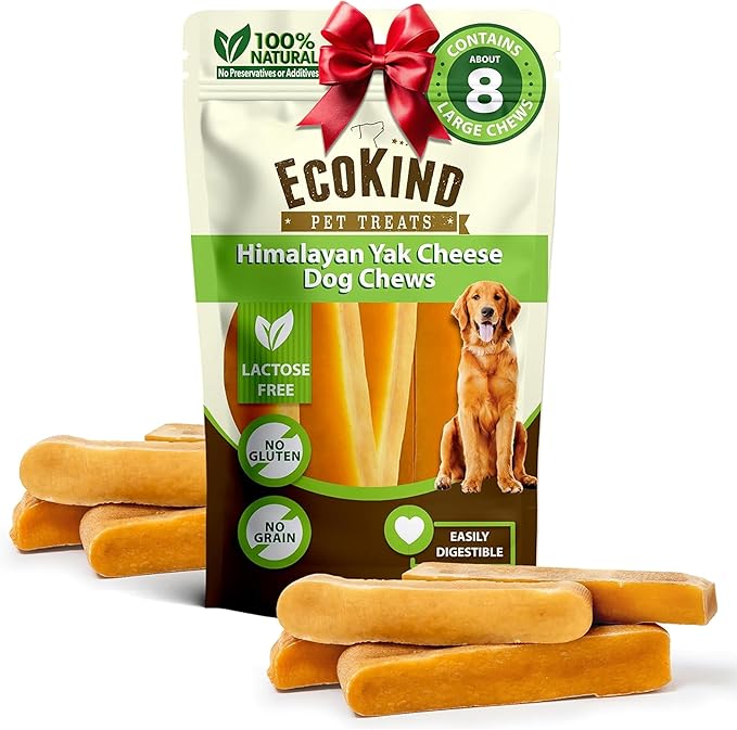 EcoKind Premium Gold Yak Cheese Himalayan Dog Chews, Dog Treats Large Breed, All Natural, High Protein, for Aggressive Chewers, Large - 8+ Chews (2 lb)