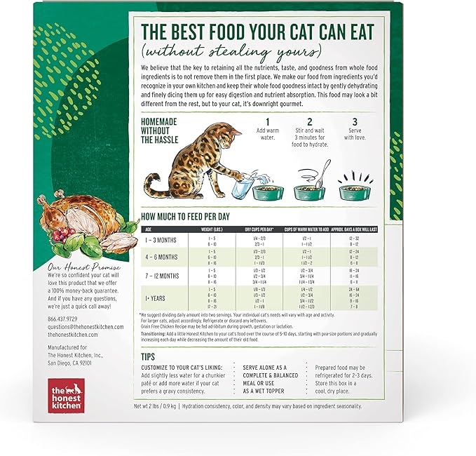 The Honest Kitchen Human Grade Dehydrated Grain Free Chicken Cat Food, 2 lb Box
