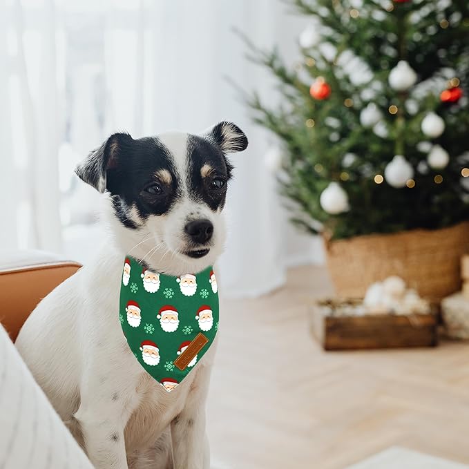 Realeaf Christmas Dog Bandanas 2 Pack, Snowflake and Santa Claus Dog Scarf for Boy and Girl, Premium Durable Fabric, Holiday Red and Green Bandana for Small and Medium Dogs Cats Pets (Small)