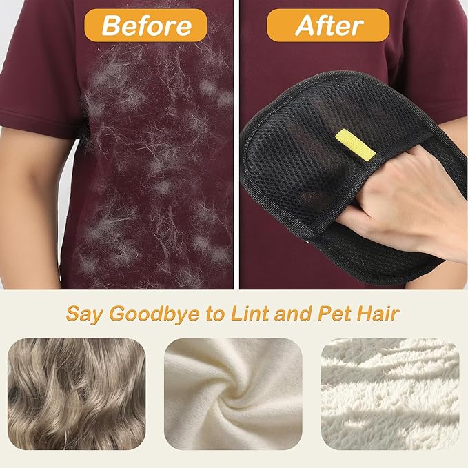 2 Pcs Black Double Sided Pet Hair Removal Gloves, Electrostatic Magic Brush Pet Hair Remover and Grooming Tool with Shell Comb for Dogs & Cats, Sofa, Bed, Car and Furniture