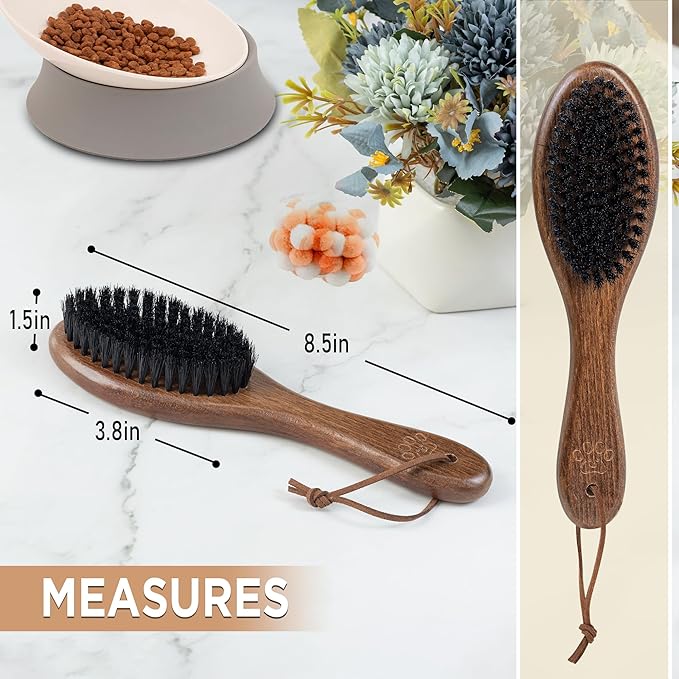 TAKAVU Boar Bristle Cat Hair Brush, Gentle Grooming Brush with Natural Bristles and Wooden Handle for Sensitive Skin, Pet Cleaning Supplies Keeping Your Cat's Fur Hair Coat Healthy and Shiny