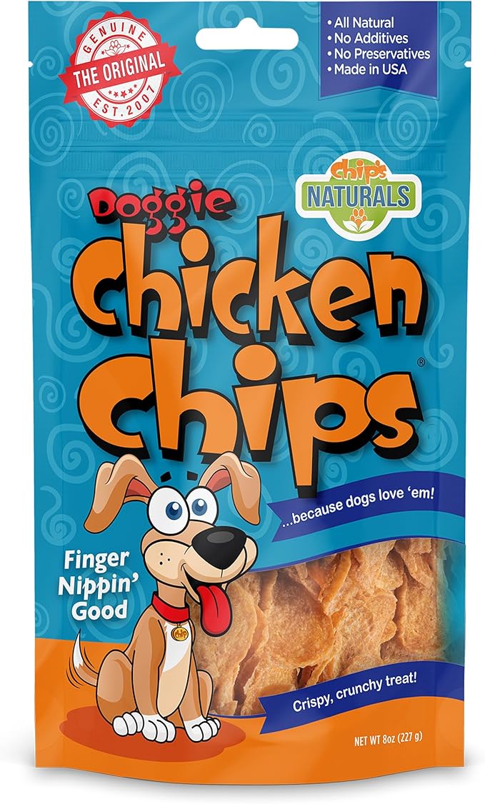 Chip's Naturals Doggie Chicken Chips Medium 8oz oz All Natural High Protein Low Calorie Healthy Dog Treats, Grain Free Gluten Free USDA Inspected & Approved Chicken Treat for Dogs, Pet Supplies