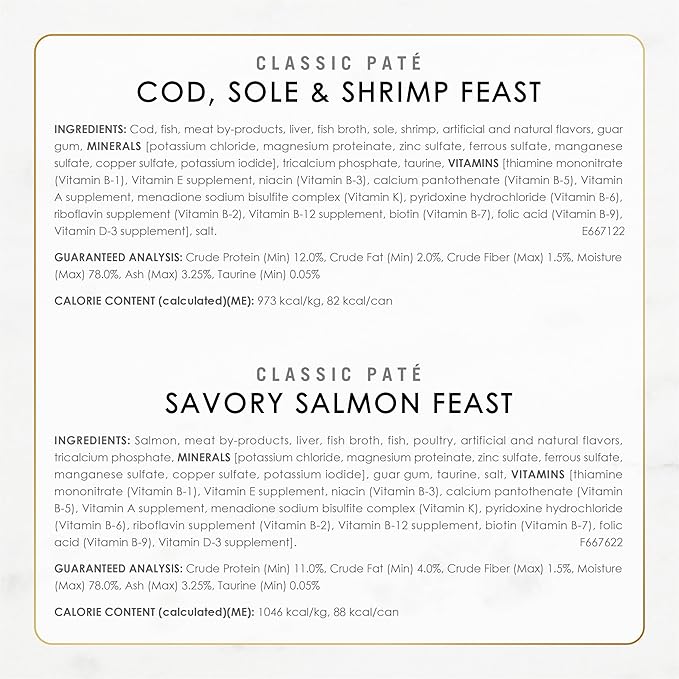 Purina Fancy Feast Seafood Classic Pate Collection Grain Free Wet Cat Food Variety Pack - (2 Packs of 12) 3 oz. Cans