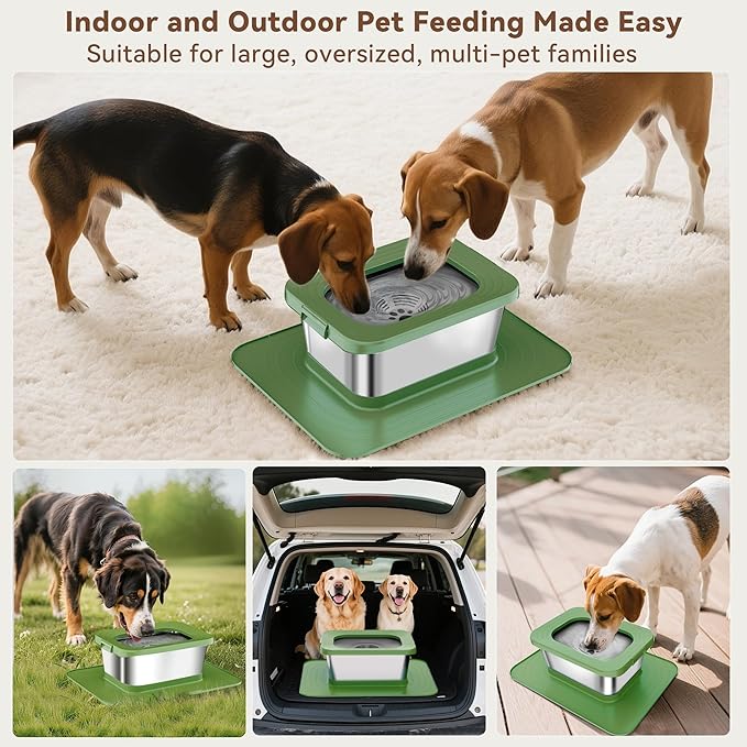 10L No Spill Dog Water Bowl, 2.6 Gal Stainless Steel No Splash Large Dog Water Bowl with Non-Slip Silicone Mat, Spill Proof Slow Drinking Pet Bowls for Messy Drinkers Indoor/Outdoor Use